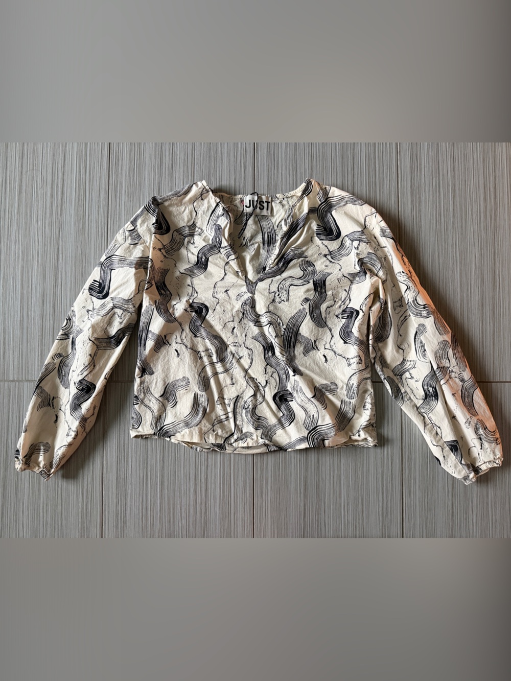 Just Female Cream and Black Printed Long Sleeve Top